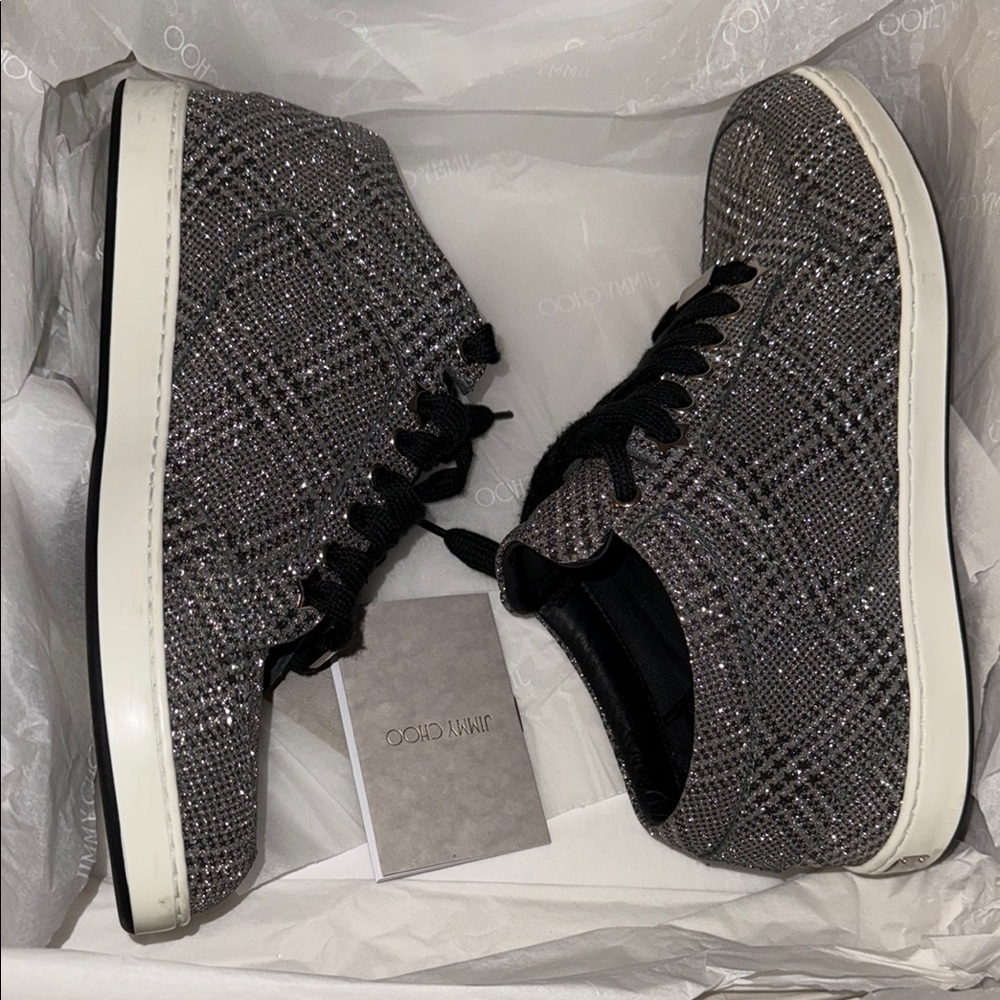 Preloved Jimmy Choo Miami glitter sneaker size 38 US size is 7 or 7.5 depending.